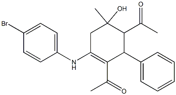 1-[3-acetyl-4-(4-bromoanilino)-6-hydroxy-6-methyl-2-phenyl-3-cyclohexen-1-yl]ethanone Structure