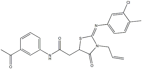 N-(3-acetylphenyl)-2-{3-allyl-2-[(3-chloro-4-methylphenyl)imino]-4-oxo-1,3-thiazolidin-5-yl}acetamide Struktur