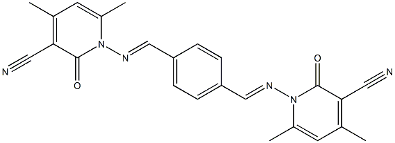 1-({(E)-[4-({[3-cyano-4,6-dimethyl-2-oxo-1(2H)-pyridinyl]imino}methyl)phenyl]methylidene}amino)-4,6-dimethyl-2-oxo-1,2-dihydro-3-pyridinecarbonitrile Struktur