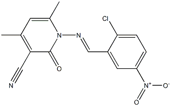 1-{[(E)-(2-chloro-5-nitrophenyl)methylidene]amino}-4,6-dimethyl-2-oxo-1,2-dihydro-3-pyridinecarbonitrile Struktur