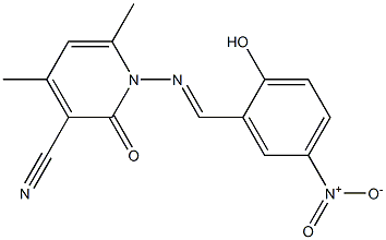 1-{[(E)-(2-hydroxy-5-nitrophenyl)methylidene]amino}-4,6-dimethyl-2-oxo-1,2-dihydro-3-pyridinecarbonitrile 结构式