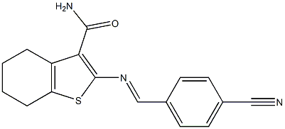 2-{[(E)-(4-cyanophenyl)methylidene]amino}-4,5,6,7-tetrahydro-1-benzothiophene-3-carboxamide Struktur