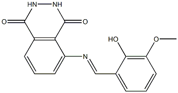 5-{[(E)-(2-hydroxy-3-methoxyphenyl)methylidene]amino}-2,3-dihydro-1,4-phthalazinedione 化学構造式