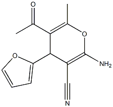 5-acetyl-2-amino-4-(2-furyl)-6-methyl-4H-pyran-3-carbonitrile Struktur