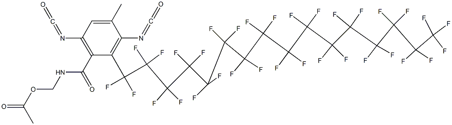 N-(アセチルオキシメチル)-2-(トリトリアコンタフルオロヘキサデシル)-3,6-ジイソシアナト-4-メチルベンズアミド 化学構造式