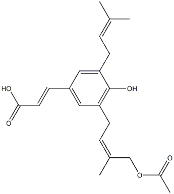 (E)-3-[3-(3-メチル-2-ブテニル)-4-ヒドロキシ-5-[(Z)-4-アセトキシ-3-メチル-2-ブテニル]フェニル]アクリル酸 化学構造式