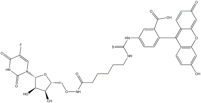 5'-O-[[6-[[[4-(6-Hydroxy-3-oxo-3H-xanthen-9-yl)-3-carboxyphenyl]thiocarbamoyl]amino]-1-oxohexyl]amino]-5-fluorouridine 结构式