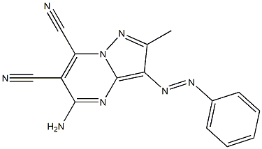 2-メチル-3-(フェニルアゾ)-5-アミノピラゾロ[1,5-a]ピリミジン-6,7-ジカルボニトリル 化学構造式