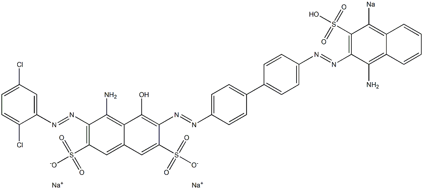4-アミノ-6-[[4'-[(1-アミノ-4-ソジオスルホ-2-ナフタレニル)アゾ]-1,1'-ビフェニル-4-イル]アゾ]-3-[(2,5-ジクロロフェニル)アゾ]-5-ヒドロキシナフタレン-2,7-ジスルホン酸二ナトリウム 化学構造式