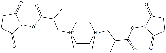 1,4-Bis[2-(2,5-dioxopyrrolidin-1-yloxycarbonyl)propyl]-1,4-diazoniabicyclo[2.2.2]octane Structure