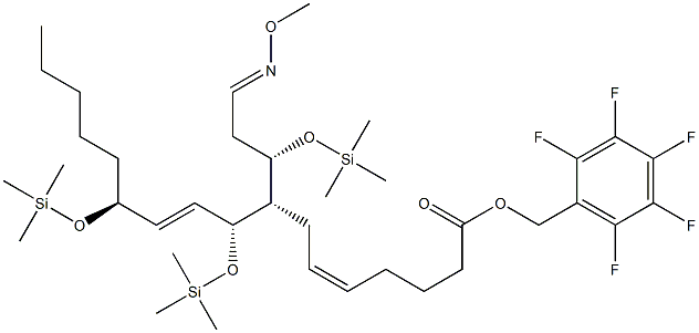 (5Z,8S,9R,10E,12S)-8-[(1S)-3-(Methoxyimino)-1-(trimethylsilyloxy)propyl]-9,12-bis(trimethylsilyloxy)-5,10-heptadecadienoic acid (2,3,4,5,6-pentafluorobenzyl) ester 结构式