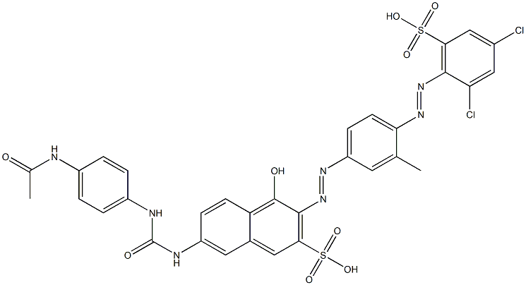 7-[[[[4-(Acetylamino)phenyl]amino]carbonyl]amino]-3-[[4-[(2,4-dichloro-6-sulfophenyl)azo]-3-methylphenyl]azo]-4-hydroxy-2-naphthalenesulfonic acid,,结构式