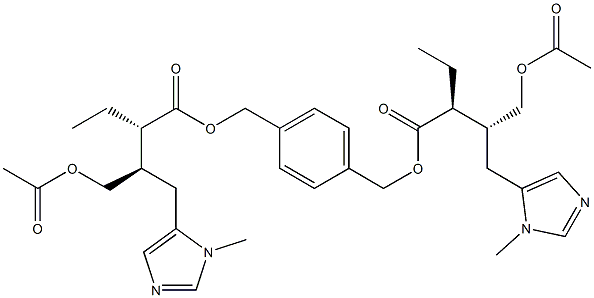 Bis[(2S,3R)-2-ethyl-3-[(1-methyl-1H-imidazol-5-yl)methyl]-4-(acetyloxy)butanoic acid][(1,4-phenylene)dimethylene] ester Structure