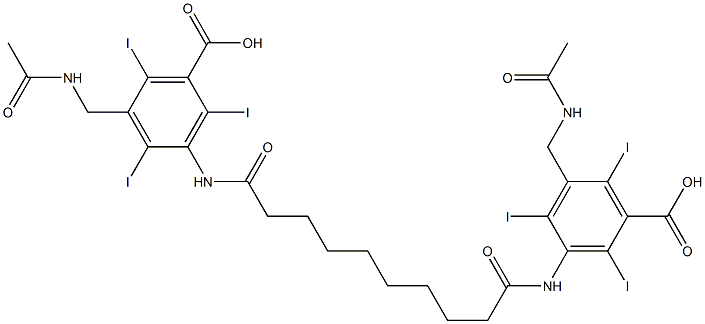 3,3'-(セバコイルジイミノ)ビス[5-(アセチルアミノメチル)2,4,6-トリヨード安息香酸] 化学構造式