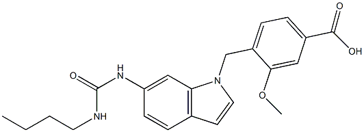 4-[6-(3-ブチルウレイド)-1H-インドール-1-イルメチル]-3-メトキシ安息香酸 化学構造式