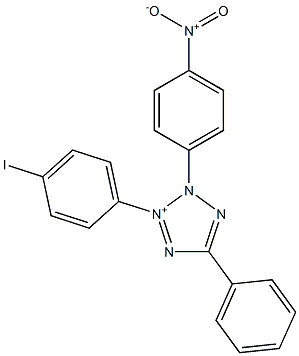 2-(4-Iodophenyl)-3-(4-nitrophenyl)-5-phenyl-1,3,4-triaza-2-azonia-1,4-cyclopentadiene Struktur