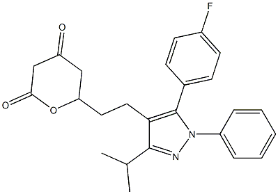 6-[2-[5-(4-フルオロフェニル)-3-イソプロピル-1-フェニル-1H-ピラゾール-4-イル]エチル]-5,6-ジヒドロ-2H-ピラン-2,4(3H)-ジオン 化学構造式