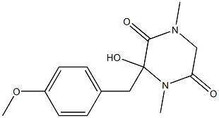 1,4-ジメチル-2-ヒドロキシ-2-(4-メトキシベンジル)ピペラジン-3,6-ジオン 化学構造式