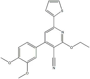2-エトキシ-4-(3,4-ジメトキシフェニル)-6-(2-チエニル)ピリジン-3-カルボニトリル 化学構造式