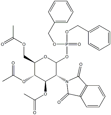Phosphoric acid [3-O,4-O,6-O-triacetyl-2-[(1,3-dihydro-1,3-dioxo-2H-isoindol)-2-yl]-2-deoxy-D-glucopyranosyl]dibenzyl ester Struktur