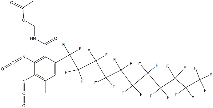 N-(アセチルオキシメチル)-2-(トリコサフルオロウンデシル)-5,6-ジイソシアナト-4-メチルベンズアミド 化学構造式