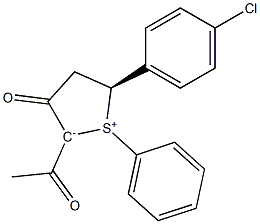 (5S)-2-Acetyl-5-(p-chlorophenyl)-1-phenyl-3-oxo-2,3,4,5-tetrahydrothiophen-1-ium-2-ide Struktur