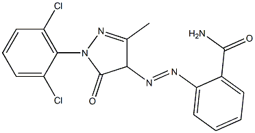 4-(2-Carbamoylphenylazo)-1-(2,6-dichlorophenyl)-3-methyl-5(4H)-pyrazolone Struktur