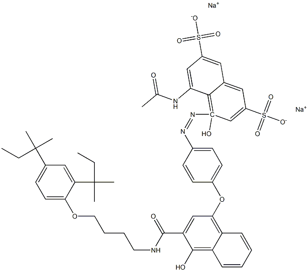 4-[4-(8-Acetamido-1-hydroxy-3,6-disulfonaphthylazo)phenoxy]-N-[4-(2,4-di-tert-pentylphenoxy)butyl]-1-hydroxy-2-naphthamide disodium salt Structure