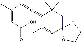 (2Z)-5-(7,9,9-トリメチル-1,4-ジオキサスピロ[4.5]デカ-6-エン-8-イリデン)-3-メチル-2,4-ペンタジエン酸 化学構造式
