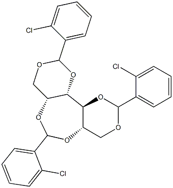 1-O,3-O:2-O,5-O:4-O,6-O-Tris(2-chlorobenzylidene)-L-glucitol Structure