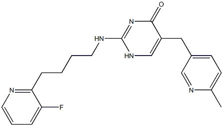 2-[[4-(3-フルオロ-2-ピリジニル)ブチル]アミノ]-5-[(6-メチル-3-ピリジニル)メチル]ピリミジン-4(1H)-オン 化学構造式