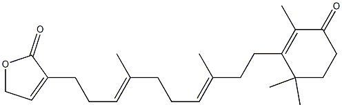 3-[(3E,7E)-4,8-ジメチル-10-(2,6,6-トリメチル-3-オキソ-1-シクロヘキセン-1-イル)-3,7-デカジエニル]フラン-2(5H)-オン 化学構造式