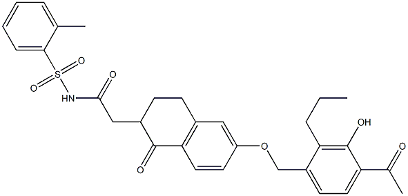 2-[[6-(4-アセチル-3-ヒドロキシ-2-プロピルベンジルオキシ)-1,2,3,4-テトラヒドロ-1-オキソナフタレン]-2-イル]-N-(2-メチルフェニルスルホニル)アセトアミド 化学構造式