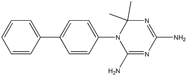 2,4-ジアミノ-6,6-ジメチル-5,6-ジヒドロ-5-(4-フェニルフェニル)-1,3,5-トリアジン 化学構造式