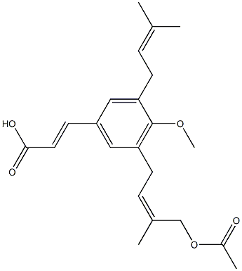 (E)-3-[3-(3-メチル-2-ブテニル)-4-メトキシ-5-[(Z)-4-アセトキシ-3-メチル-2-ブテニル]フェニル]アクリル酸 化学構造式