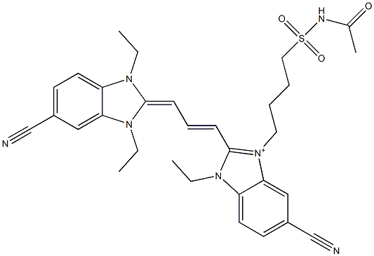 3-[4-[(Acetylamino)sulfonyl]butyl]-5-cyano-2-[3-[(5-cyano-1,3-diethyl-1,3-dihydro-2H-benzimidazol)-2-ylidene]-1-propenyl]-1-ethyl-1H-benzimidazol-3-ium Structure