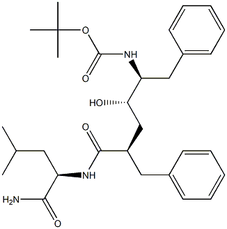 (R)-2-[[(2R,4S,5S)-5-(tert-Butoxycarbonylamino)-2-benzyl-4-hydroxy-6-phenylhexanoyl]amino]-4-methylpentanamide Struktur
