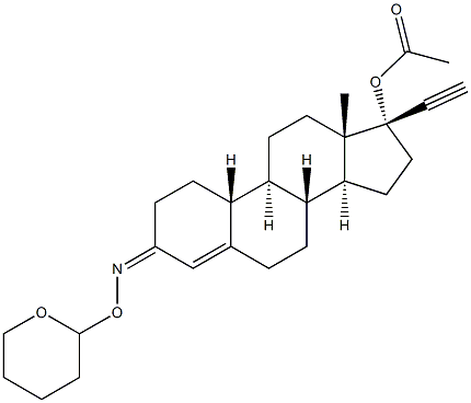 (17R)-17-(Acetyloxy)-19-norpregn-4-en-20-yn-3-one O-(tetrahydro-2H-pyran-2-yl)oxime 结构式