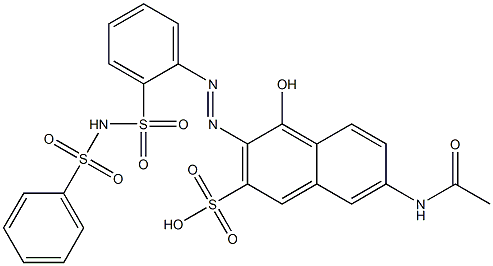 7-アセチルアミノ-4-ヒドロキシ-3-[2-[[(フェニルスルホニル)アミノ]スルホニル]フェニルアゾ]-2-ナフタレンスルホン酸 化学構造式