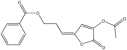 (4E)-7-ベンゾイルオキシ-2-アセトキシ-4-ヒドロキシヘプタ-2,4-ジエン酸1,4-ラクトン 化学構造式