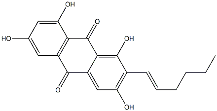 2-[(E)-1-ヘキセニル]-1,3,6,8-テトラヒドロキシアントラキノン 化学構造式