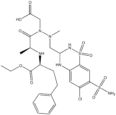  1-[(2S)-1-Oxo-2-[[(1S)-1-(ethoxycarbonyl)-3-phenylpropyl]amino]propyl]-2-methyl-2-[[(7-aminosulfonyl-6-chloro-3,4-dihydro-2H-1,2,4-benzothiadiazine 1,1-dioxide)-3-yl]methyl]hydrazinoacetic acid