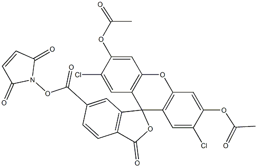 2',7'-ジクロロ-3',6'-ジアセトキシ-3-オキソスピロ[イソベンゾフラン-1(3H),9'-[9H]キサンテン]-6-カルボン酸[(2,5-ジヒドロ-2,5-ジオキソ-1H-ピロール)-1-イル] 化学構造式