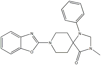 8-(ベンゾオキサゾール-2-イル)-3-メチル-1-フェニル-1,3,8-トリアザスピロ[4.5]デカン-4-オン 化学構造式