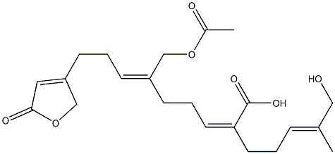 (2Z,6Z)-9-[(2,5-Dihydro-2-oxofuran)-4-yl]-6-(acetoxymethyl)-2-[(3Z)-5-hydroxy-4-methyl-3-pentenyl]-2,6-nonadienoic acid Struktur