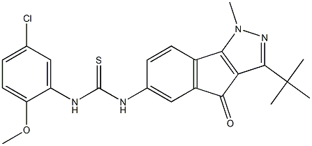 3-(Tert-butyl)-6-((((5-chloro-2-methoxyphenyl)amino)thioxomethyl)amino)-1-methylindeno[2,3-d]pyrazol-4-one Structure