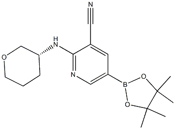 2-((R)-tetrahydro-2H-pyran-3-ylamino)-5-(4,4,5,5-tetramethyl-1,3,2-dioxaborolan-2-yl)pyridine-3-carbonitrile Struktur