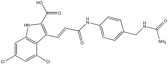 3-(2-((4-ureidomethylphenyl)aminocarbonyl)ethenyl)-4,6-dichloroindole-2-carboxylic acid Structure