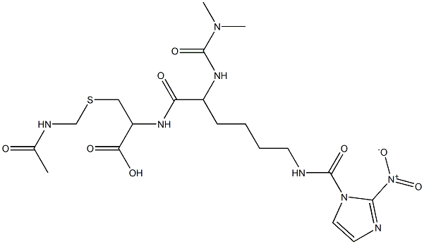 5-acetamido-2-((N,N-dimethylaminomethylamido)(((2-nitroimidazol-1-yl)methylamido)butyl)acetamido)-4-thiapentanoic acid Struktur
