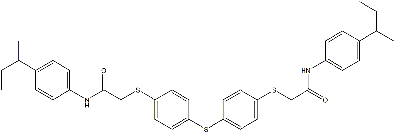 2-[(4-{[4-({2-[4-(sec-butyl)anilino]-2-oxoethyl}sulfanyl)phenyl]sulfanyl}phenyl)sulfanyl]-N-[4-(sec-butyl)phenyl]acetamide Struktur